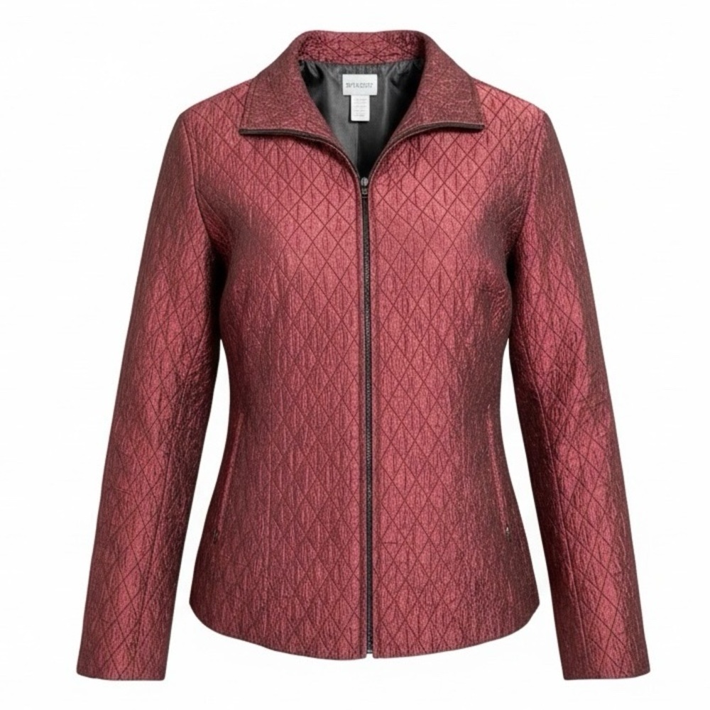 Chico's Burgundy Diamond Quilted Zip Front Jacket Size 1 M Medium Holiday Fall